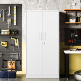 Anxxsu Metal Garage Storage Cabinet, 71" Locking Storage Cabinet with 2 Doors and 5 Adjustable Shelves, Lockable Metal Cabinet for Office,Home,Garage,Gym,School（White） Anxxsu