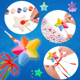 Mezchi 70 Pcs Star Princess Fairy Wands Craft Kit, Make Your Own Wand Craft DIY Magical Wand Kit Includes 16 Unfinished Wooden Princess Wand, 3 Gem Stickers, 32 Colorful Ribbons and Paint Mezchi