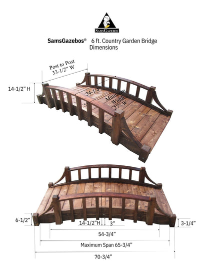 SamsGazebos Country Wood Garden Bridge, 6', Brown - WoodArtSupply