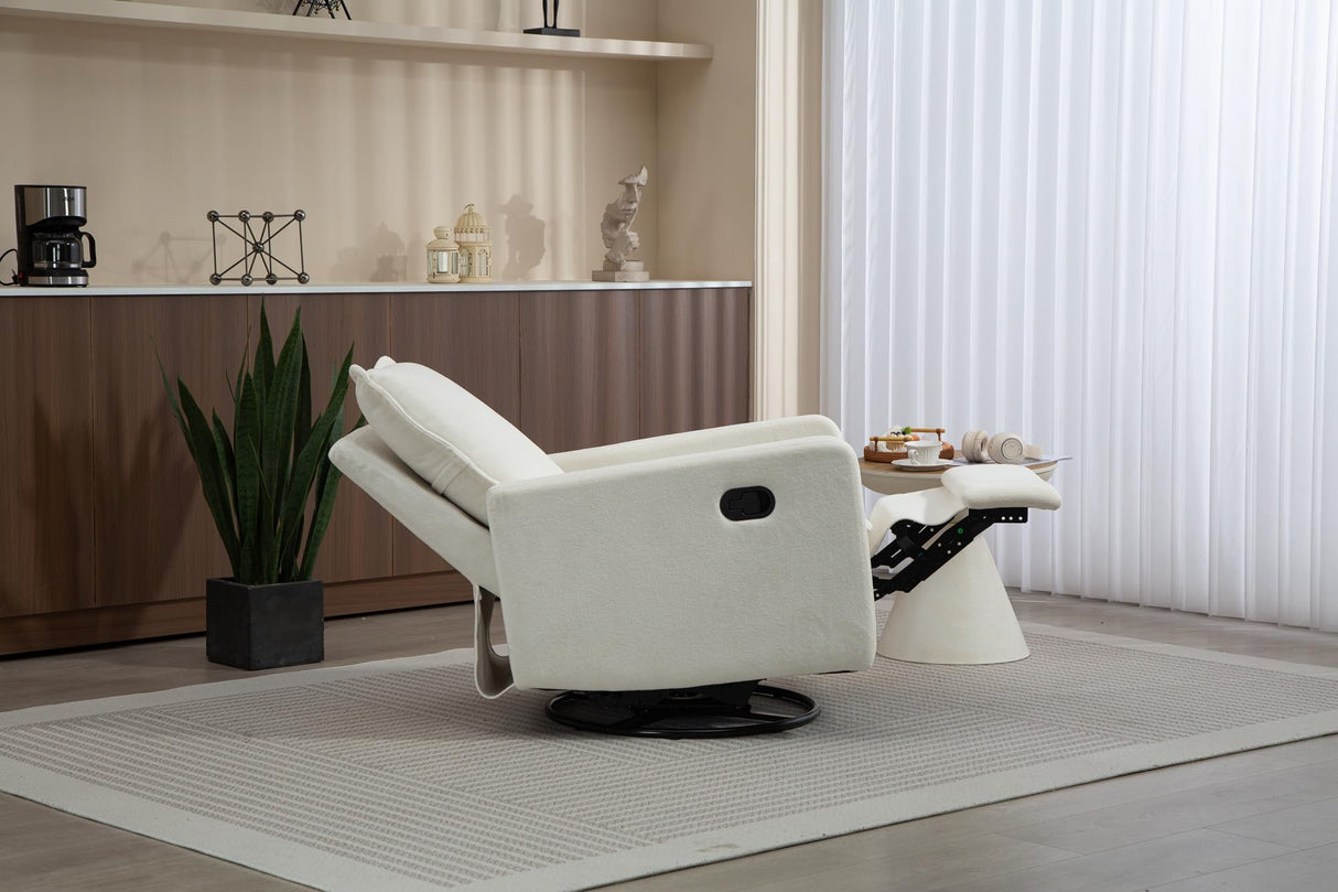 LITVZ Manual Swivel Rocking Recliner for Adults, Small Plush Wall Hugger Reclining RV Chair, 270° Glider Swivel Recliner Chair with Foot Rest for Nursery, Living Room and Small Places (White) LITVZ