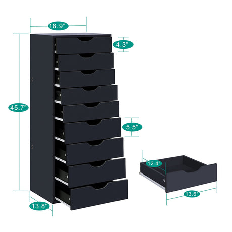 Slim Tall 9-Drawer File Cabinet for Small Offices – Narrow Office Storage Cabinet for Home Office, Modern Office File Cabinet Organizer for cosmetics, books. Naomi Home