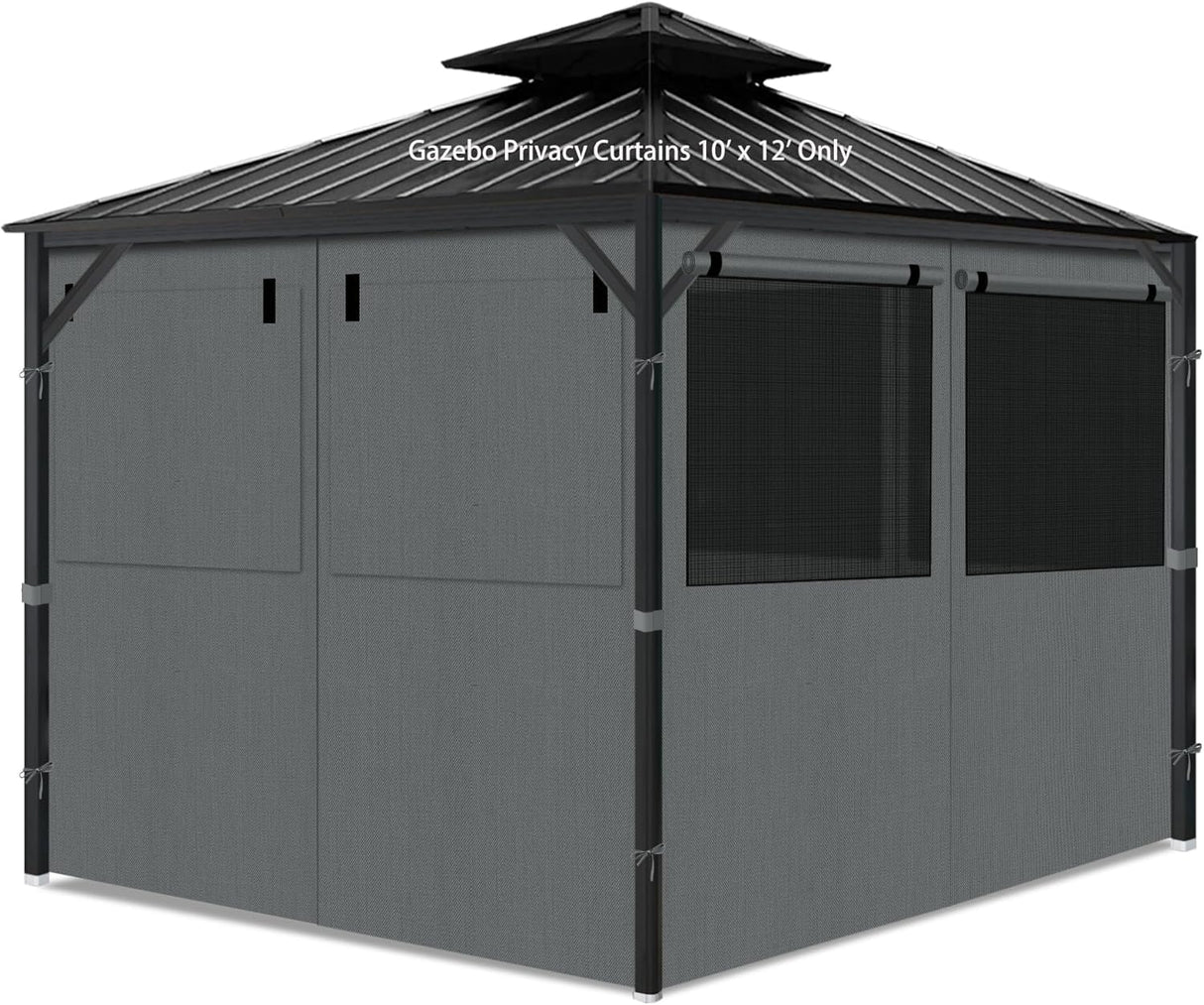 aonear Gazebo Privacy Curtains 10' x 12' with Mosquito Windows, 4-Panels Side Wall with Zipper Universal Replacement for Patio, Outdoor Canopy, Garden and Backyard, Gray (Curtain Only) aonear