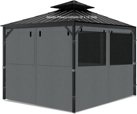 aonear Gazebo Privacy Curtains 10' x 12' with Mosquito Windows, 4-Panels Side Wall with Zipper Universal Replacement for Patio, Outdoor Canopy, Garden and Backyard, Gray (Curtain Only) aonear