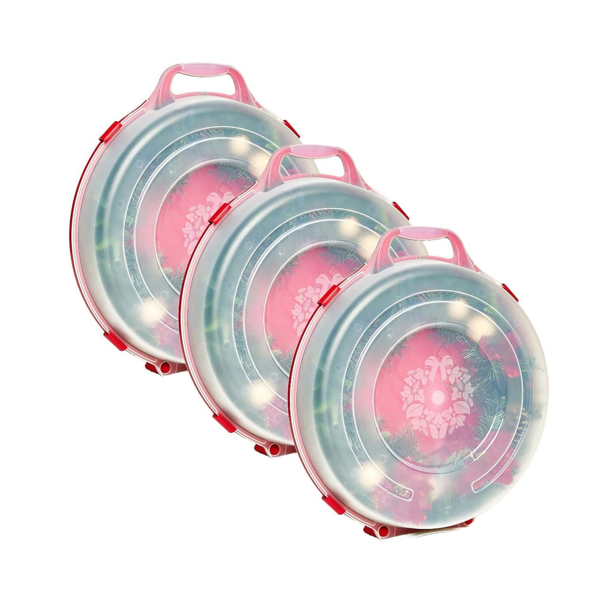 HOMZ 6-Pack Seasonal Holiday, Decorative Wreath Storage Organizer, 24 Inch, Red & Clear - Stackable Plastic Containers for Christmas Ornament Decorations HOMZ