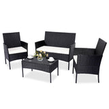 PAIQIAN Patio Furniture Set,4 Piece Garden Conversation Set, Outdoor Wicker Rattan Table and Chairs, Black Patio Set, Sectional Sofa with Thick Cushion for Garden, Yard, or Porch (Black/Beige) PAIQIAN