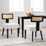 WQSLHX Linen Upholstered Farmhouse Dining Chairs Set of 4, Modern Rattan Dining Room Chairs with Wood Legs, Curved Backrest Kitchen Chairs Armless Accent Chairs for Living Room, Cream WQSLHX