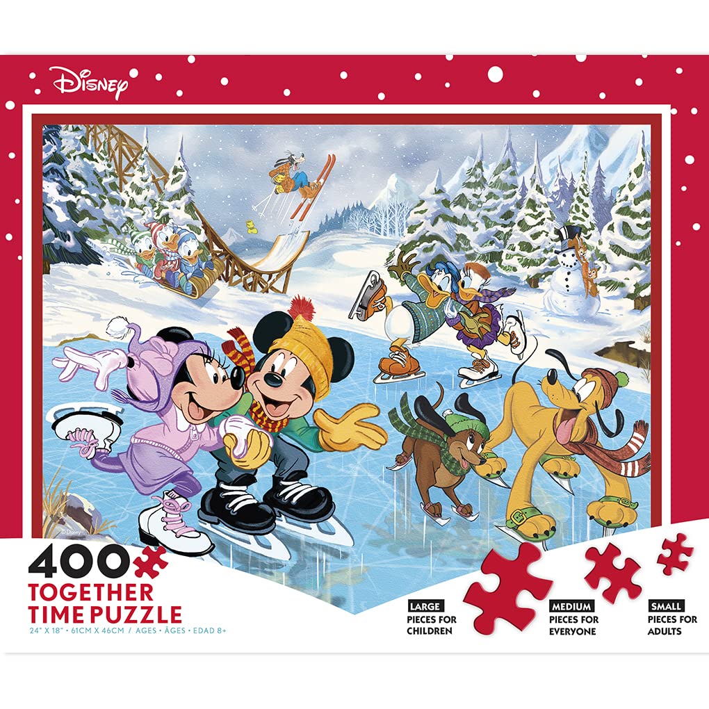 Ceaco - Disney Holiday - Together Time - Mickey & Minnie Skating - 400 Piece Jigsaw Puzzle Ceaco