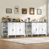 Gyfimoie Buffet Cabinet with Storage, Farmhouse Kitchen Sideboard Cabinet with Solid Wood Legs Coffee Bar Storage with Glass Door Side Shelves for Kitchen, Dining Room, Entryway Gyfimoie