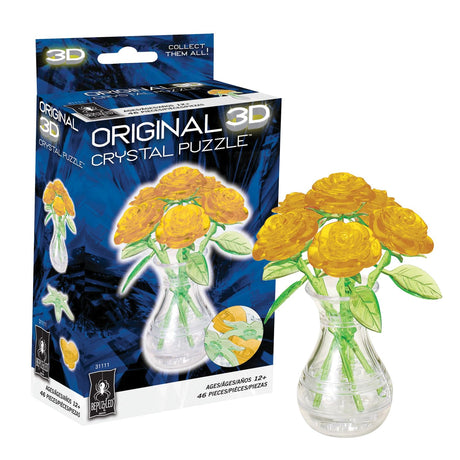 BePuzzled | Roses in Vase Original 3D Crystal Puzzle, Ages 12 and Up, Yellow Bepuzzled