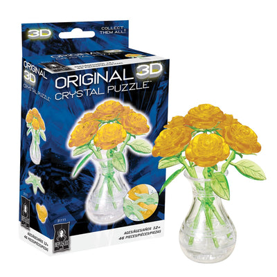 BePuzzled | Roses in Vase Original 3D Crystal Puzzle, Ages 12 and Up, Yellow
