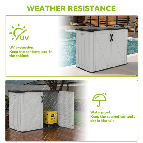 Devoko 26 Cu Ft Outdoor Storage Cabinet - Horizontal Storage Shed for Garden Patio - Durable Backyard Storage Box - Heavy-Duty & Water-Resistant, White, Shelf Not Included Devoko