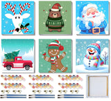 6 Packs Framed Chrsitmas Paint by Numbers Kit for Kids Ages 8-12,Snowman Easy Acrylic Paint by Number Framed on Canvas,Number Painting Paint by Numbers Kit for Home Wall Decoe 8x8inch SYDYLH