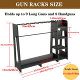 Prometis Gun Storage Racks - Freestanding Floor Wooden Rifle Rack with Pistol Shelves, 9+8 Slots Adjustable Height Storage Solutions and Gun Room Display Stand, Holds up to 9 Long Guns and 8 Handguns Prometis