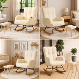 COMHOMA Nursery Rocking Chair with Ottoman, Teddy Glider Rocking Chair, Accent Chair with High Backrest Reading Chair for Adult, Nursery, Bedroom, Living Room, Offices (Beige with Ottoman) COMHOMA