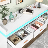 Hlivelood 9 Drawer Dresser with LED Light and Charging Station, Modern Chest of Drawers for Closet, Wide Drawer Organizer Cabinet for Bedroom, Living Room, Entryway, Hallway(9 Drawer White) Hlivelood