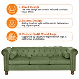Anwick Chesterfield 3 Seater Sofa, Mid Century Modern Large Sofa with Rolled Arms and Solid Wood Legs, Upholstered Leather Tufted Couch for Living Room, Bedroom, Office, Apartment (Green) Anwick