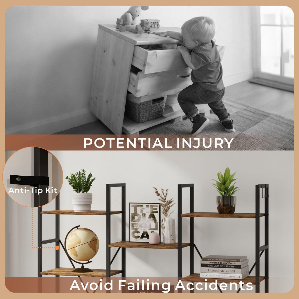 DSNAPE Triple 4 Tier Bookshelf with 11 Open Book Shelves,Home Office Bookcase Shelf Heavy Duty Storage Organizer,55" H Industrial Display Shelves for Living Room,Kitchen Room,Flower Room,Rustic Brown DSNAPE