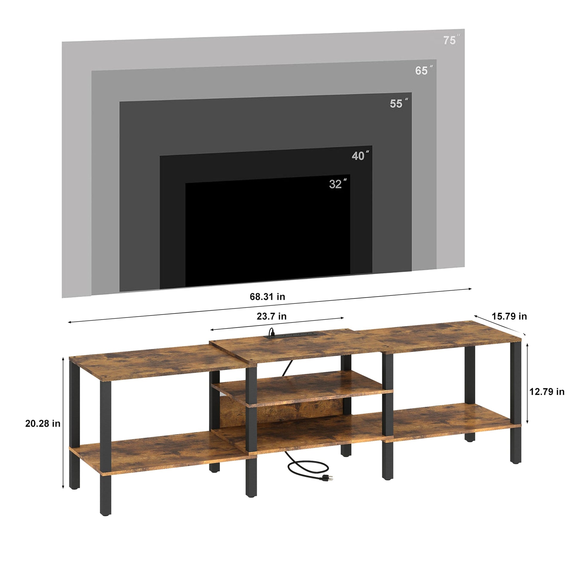 HHETOGOL LED TV Stand with Power Outlet for Living Room+75 Inch Wood TV Media Console for 45/55/65/75 inch TVs，Industrial TV Stand，TV Stand Media Entertainment Center，Black 1LTV07BE - WoodArtSupply