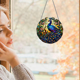 WOHAHA Peacock Stained Glass Window Hanging - 7.8'' Hand-Painted Suncatcher for Indoor/Outdoor Decor, Sun Catcher Glass Panel Wall Art Decor for Women, Couples & Animal Lovers (Blue-1) WOHAHA