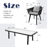 Home Care Wholesale 11 Pieces Patio Dining Set for 10 - All Weather Outdoor Dining Sets, All in One Outdoor Table and Chairs, Wicker Outdoor Patio Furniture Sets with Cushions and Pillows, Grey Home Care Wholesale