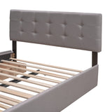 Bellemave Queen Size Platform Bed, Queen Linen Fabric Upholstered Platform Bed Frame with 2 Storage Drawers and 1 Twin XL Trundle, for Kids/Teen/Adults, Wooden Slats Support (Light Gray, Linen) Bellemave