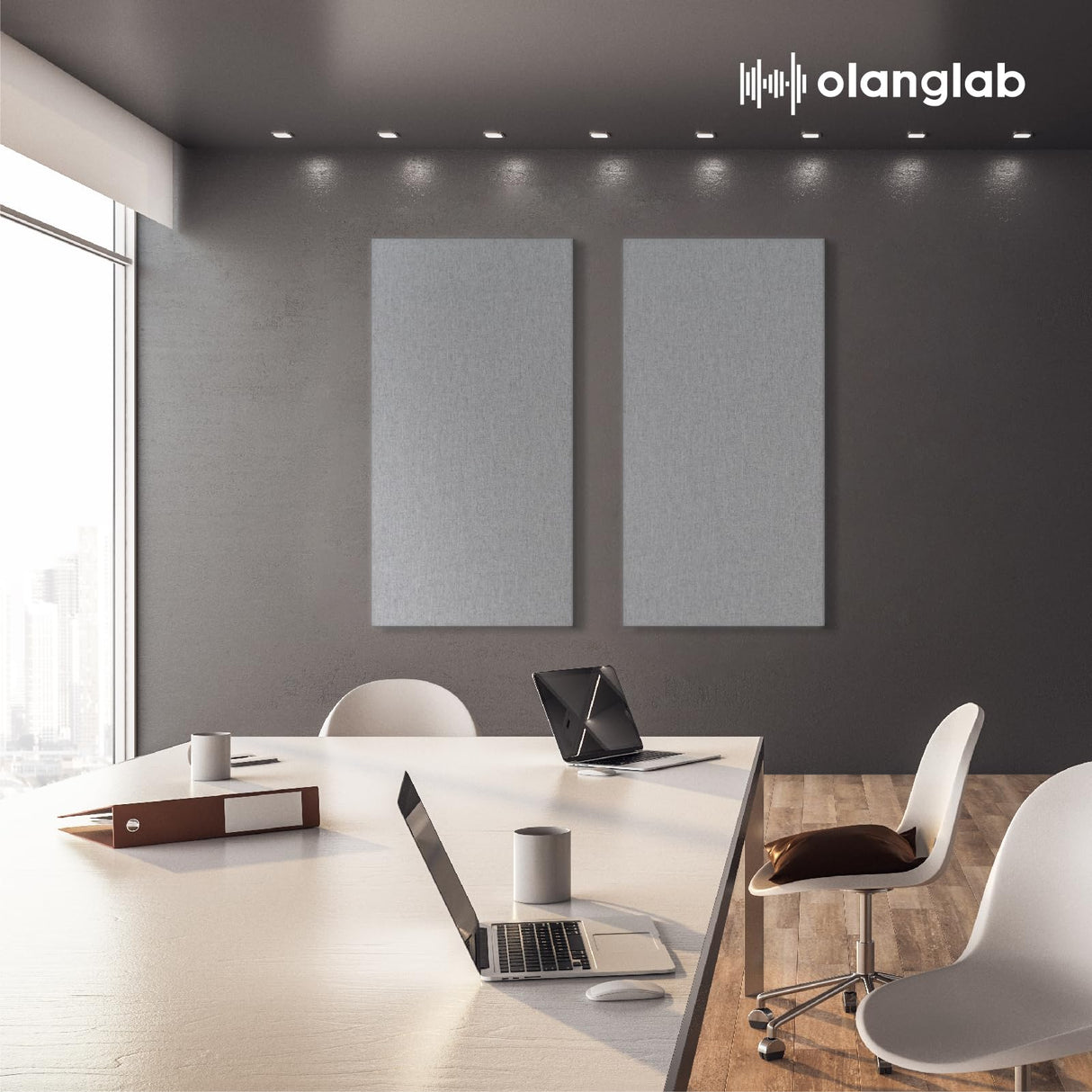 Olanglab Sound Absorbing Acoustic Wall Panels 2 Pack, 2'' 24''x48'' Fiberglass Sound Dampening Panels, Large Fabric Wrapped Sound Proof Panels for Walls (Light Gray) Olanglab