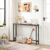 HOOBRO Narrow Console Table with Power Outlets, 44.9-Inch Sofa Table, Slim Behind Couch Table, Entryway Display Shelf, for Living Room, Foyer, Hallway, Rustic Brown and Black BF114UXG01 HOOBRO