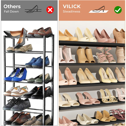 VILICK 11 Tiers Tall Wide Shoe Rack 55 Pairs Large Capacity Sturdy Durable Shoe Rack for Closet Metal Shoe Organizer Shelf with Two Hooks Space Saving for Entryway Black