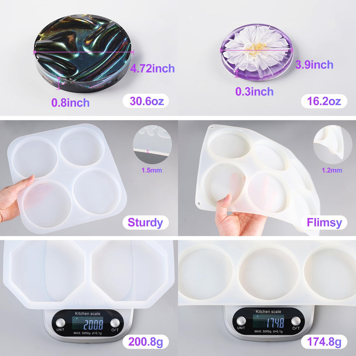 LET'S RESIN Upgraded Deeper & Larger Coaster Resin Molds, 12 Cavities Epoxy Resin Molds with 3 Pcs Round Square Octagon Shapes, Coaster Molds for Epoxy Resin, Cups Mats, DIY Craft, Bar Coaster LET'S RESIN