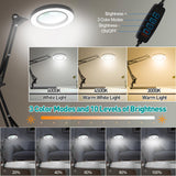 KUVRS 10X Magnifying Glass with Light and Stand, 2,200 Lumens 3 Color Stepless Dimming Lighted Magnifier Light, 4 PCB Pillars & Soldering Helping Hands Magnifying Lamp for Craft Electronic Project KUVRS