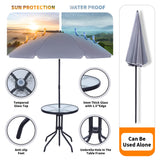 JOYTIO 4 Piece Patio Dining Set, Outdoor Garden Furniture Bistro Set with Tilted Removable Umbrella, 2 Folding Chairs, and Round Glass Table (Grey) JOYTIO