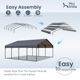 PHI VILLA 20 x 20 ft Carport 2 car Metal Carports with Galvanized Steel Roof with Sidewalls Enclosure Kit, Sturdy Heavy Duty Metal Carport for Cars, Boats, and Tractors PHI VILLA