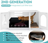 Amunrbrek Litter Box Enclosure, Cat Litter Box Enclosure Furniture, Wooden Litter Box Furniture with 2 Enclosure Liner (White) amunrbrek