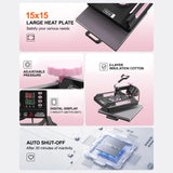 VEVOR Heat Press Machine, 5 in 1 Heat Transfer Machine with 30 oz Tumbler Press, 15 x 15 inch, 360° Swing Away Digital T-Shirt Pressing Machine, Teflon Coating, for T-Shirts/Mugs/Hats/Plates, Black VEVOR