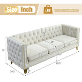 80.5-Inch Velvet 3 Seater Sofa Couch, Comfy Couches for Living Room, Modern Sofa with Tufted Back and Rivet Decoration, Upholstered Long Couch with Solid Golden Metal Tapered Legs, Beige KINFFICT