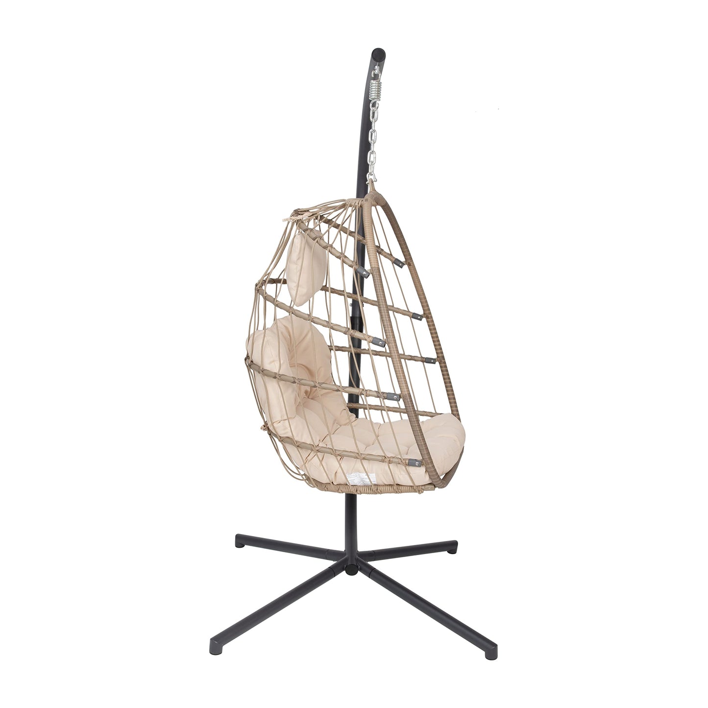 Taylor & Logan Corbin Natural Patio Hanging Wicker Egg Chair with Cream Plush Seat Cushions & Swing Stand for Indoor/Outdoor Use - WoodArtSupply