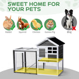 Outvita Rabbit Hutch, Small Wood Chicken Coop, 48" Guinea Pig Cage w/Pull-Out Tray, Waterproof Asphalt Roof, Chicken Run, Interactive Door for Small Animal Pen Outdoor Outvita