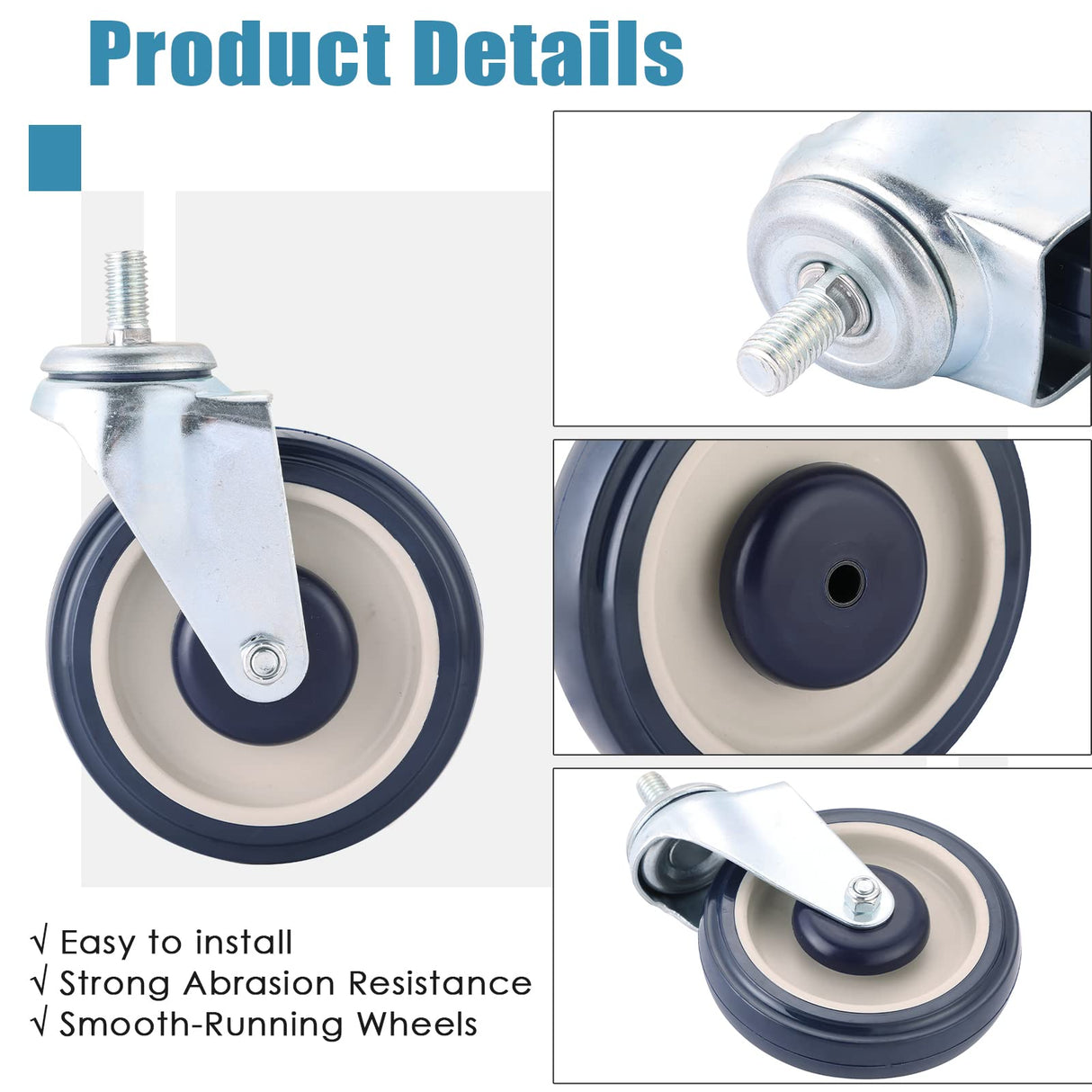 FLKQC Shopping Cart Caster Wheel | Polyurethane Shopping Cart Wheels with Hardware | 4 Pack 5 inch Shopping Cart Wheels Replacement Kit for Retail Stores (Blue) FLKQC