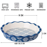 Wisenvoy Pie Pan Ceramic Pie Dish Blue Pie Plate Porcelain Deep Dish Pie Pan Non-Stick Pie Pans Wisenvoy