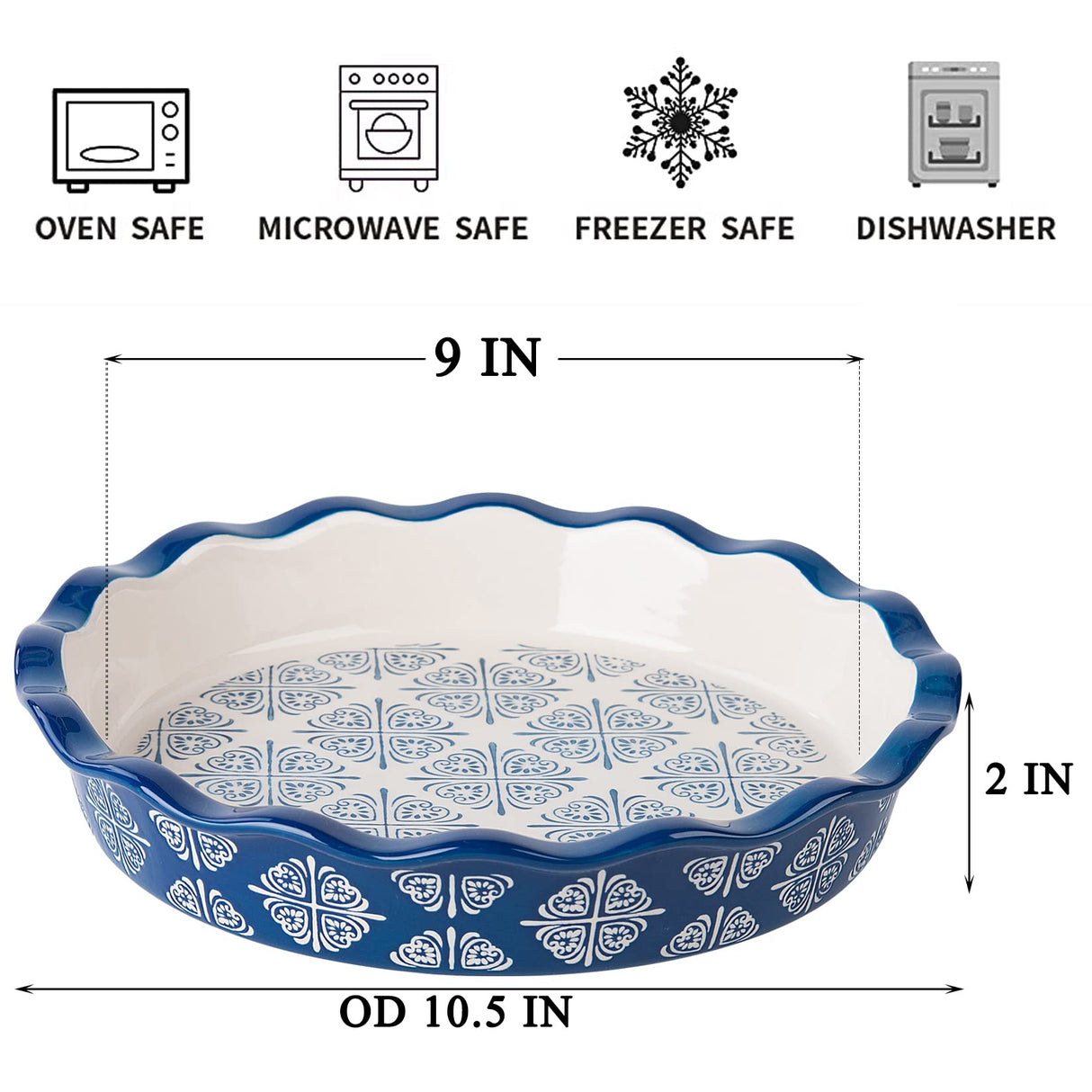 Wisenvoy Pie Pan Ceramic Pie Dish Pie Plate Porcelain Deep Dish Pie Pan Non-Stick Pie Pans Wisenvoy