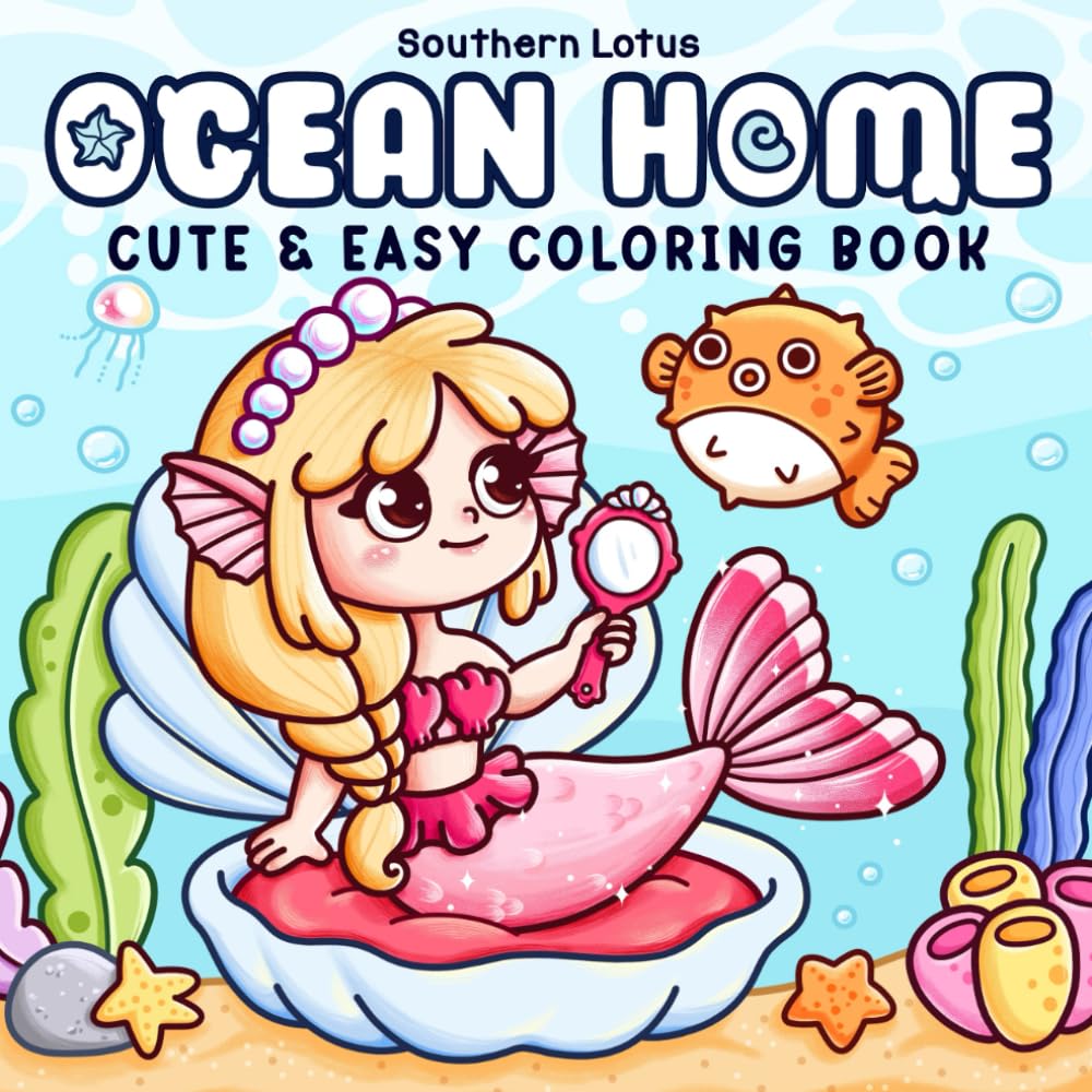 Ocean Home: Coloring Book for Adults and Teens Featuring Ocean Life with Adorable Mermaids and Sea Animals, Cute and Easy Drawings for Relaxation (Cozy Ocean) WoodArtSupply