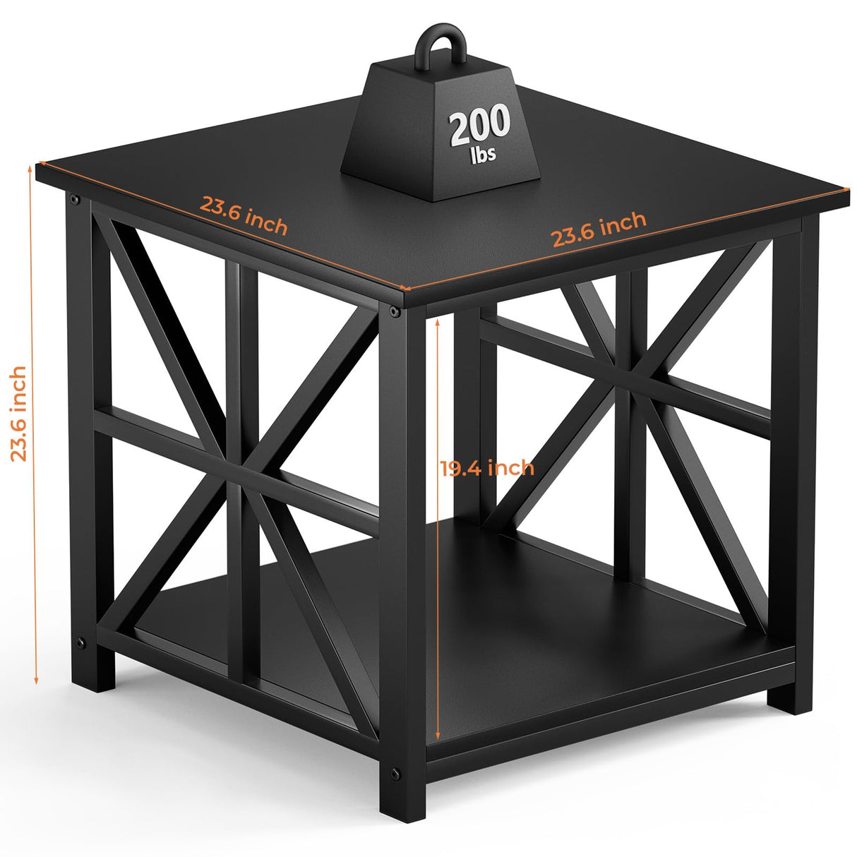 GreenForest End Table with 2-Tier Storage Shelf, 24 inch Side Table for Living Room, Modern Nightstand for Bedroom Bedside Office Farmhouse, Black GreenForest