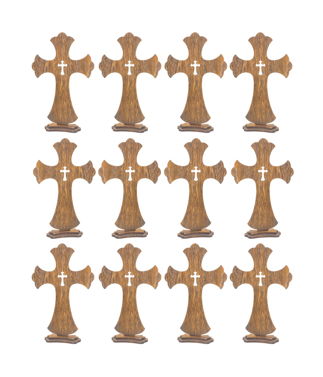 12 Inch 12 Pack Brown Wood Crosses Torched Wooden Tabletop Cross Rustic Standing Cross for Baptism Centerpieces Home Church Decor Prayer Gifts - WoodArtSupply