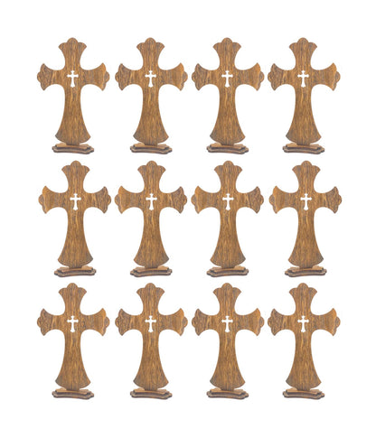 12 Inch 12 Pack Brown Wood Crosses Torched Wooden Tabletop Cross Rustic Standing Cross for Baptism Centerpieces Home Church Decor Prayer Gifts - WoodArtSupply