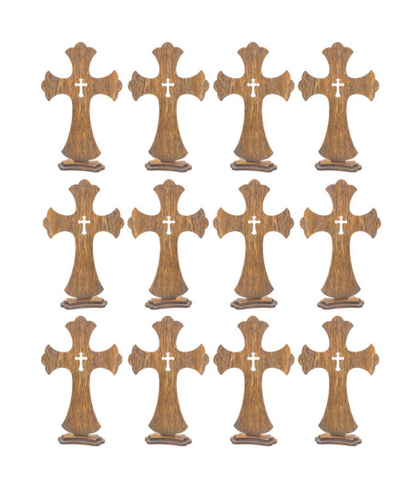 12 Inch 12 Pack Brown Wood Crosses Torched Wooden Tabletop Cross Rustic Standing Cross for Baptism Centerpieces Home Church Decor Prayer Gifts Cregugua
