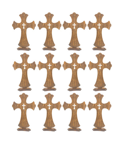 12 Inch 12 Pack Brown Wood Crosses Torched Wooden Tabletop Cross Rustic Standing Cross for Baptism Centerpieces Home Church Decor Prayer Gifts