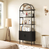BREEZEHEAT 71" Tall Fluted Arched Bookshelf, Modern Bookshelf with Sliding Tambour Doors, 4-Tier Storage Shelf, and Metal Frame, Curved Cabinet for Living Room, Home Office, Bedroom, Black BREEZEHEAT