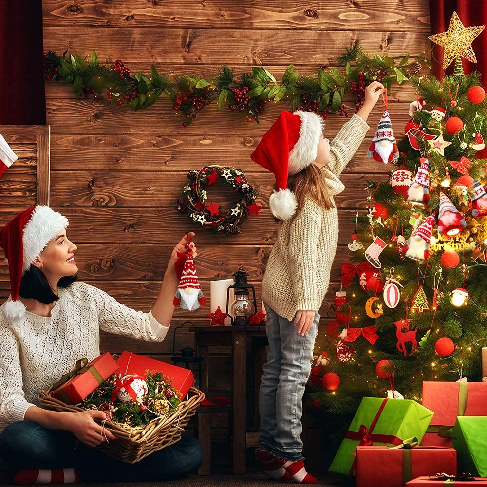 Baodlon Gnome Christmas Ornaments with Led Light, Handmade Swedish Tomte Xmas Gnomes Plush Doll, Scandinavian Santa Elf Table Ornaments, Lighting Hanging Christmas Tree Decorations Home Decor (6 Pack) BAODLON