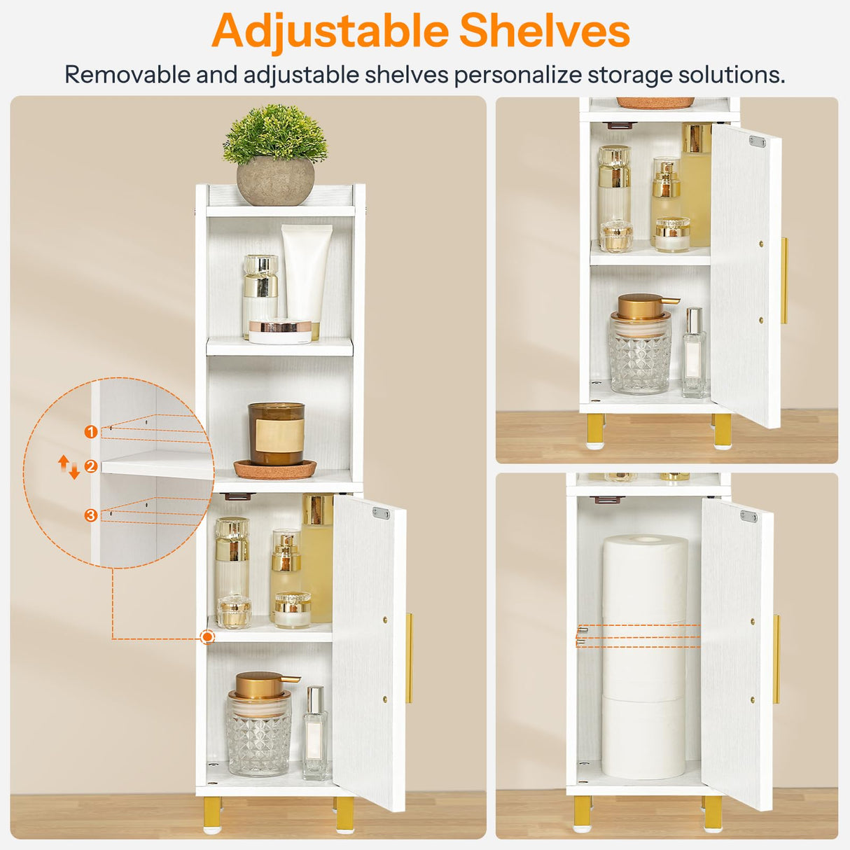 HOOBRO Small Bathroom Storage Cabinet, Narrow Corner Floor Cabinet with Door and Adjustable Shelf, 7.9" L x 5.9" W x 31.5" H, Bathroom Organizer for Small Spaces, White HOOBRO