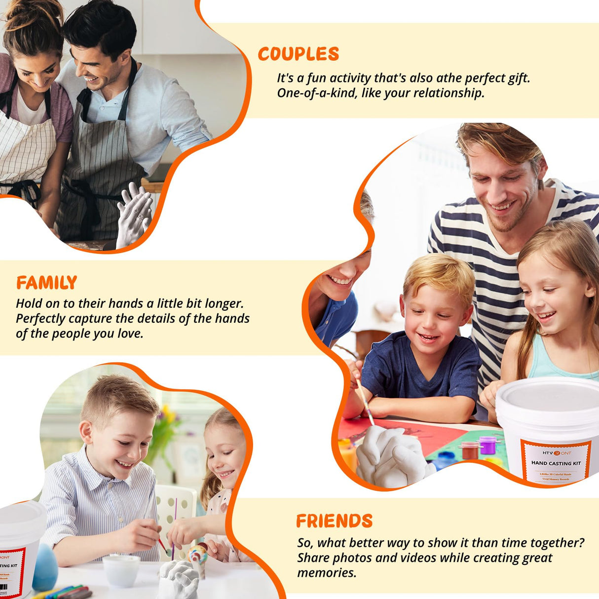 HTVRONT Hand Casting Kit Couples - Plaster Hand Mold Casting Kit with Practice Kit for Family, Valentines Day Gift for Men & Women Sculpture Hand Molding Kit, Anniversary Birthday Wedding Gift HTVRONT